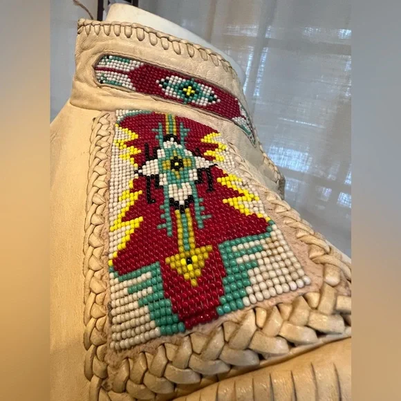 Ren Ellis Southwest Beaded Women Leather Jacket with Fringe - Picture 4 of 12